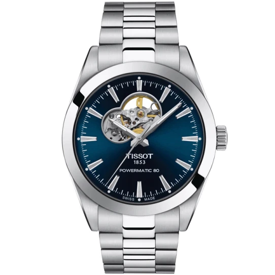 Мъжки ръчен часовник с автоматичен механизъм - корпус от Стомана - Стоманена верижка - цвят Син Сив