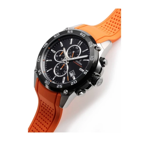 Мъжки ръчен часовник с кварцов механизъм - корпус от Стомана - Силиконова каишка - цвят Черен Оранжев