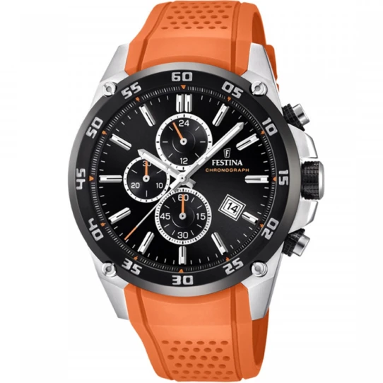 Мъжки ръчен часовник с кварцов механизъм - корпус от Стомана - Силиконова каишка - цвят Черен Оранжев