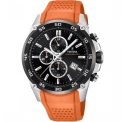 Мъжки ръчен часовник с кварцов механизъм - корпус от Стомана - Силиконова каишка - цвят Черен Оранжев