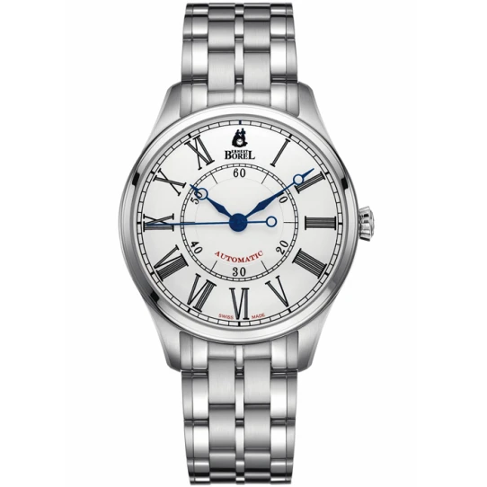 Мъжки ръчен часовник с автоматичен механизъм - корпус от Стомана - Стоманена верижка - цвят Бял Сив