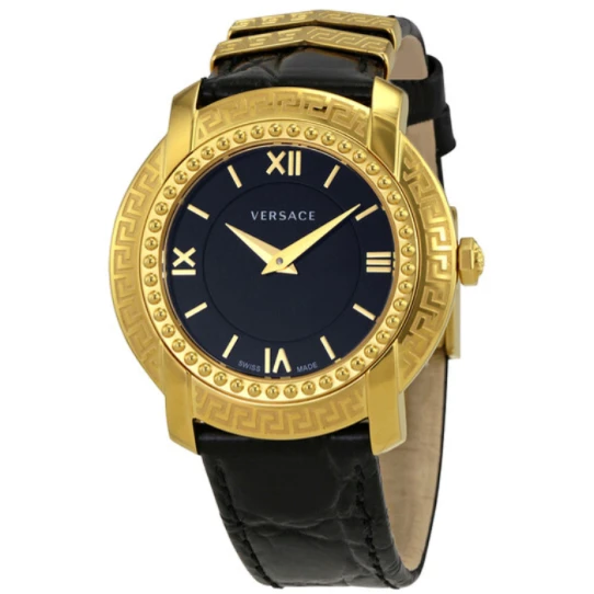 Дамски ръчен часовник с кварцов механизъм - корпус от Стомана - Естествена кожа - цвят Черен Черен