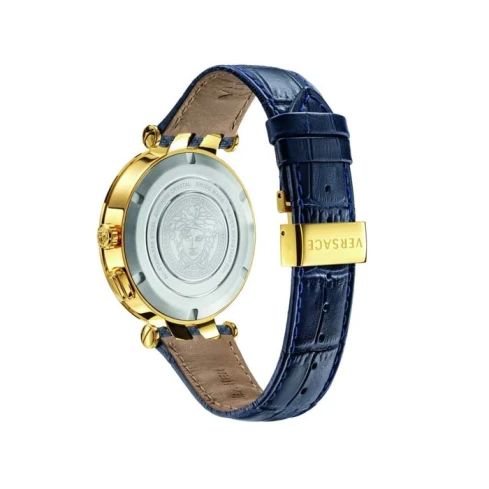 Мъжки ръчен часовник с кварцов механизъм - корпус от Стомана - Естествена кожа - цвят Син Син