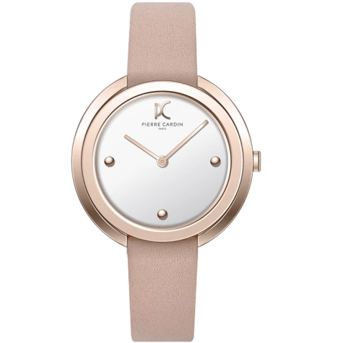 Дамски ръчен часовник с кварцов механизъм - корпус от Стомана - Естествена кожа - цвят Бял Розов