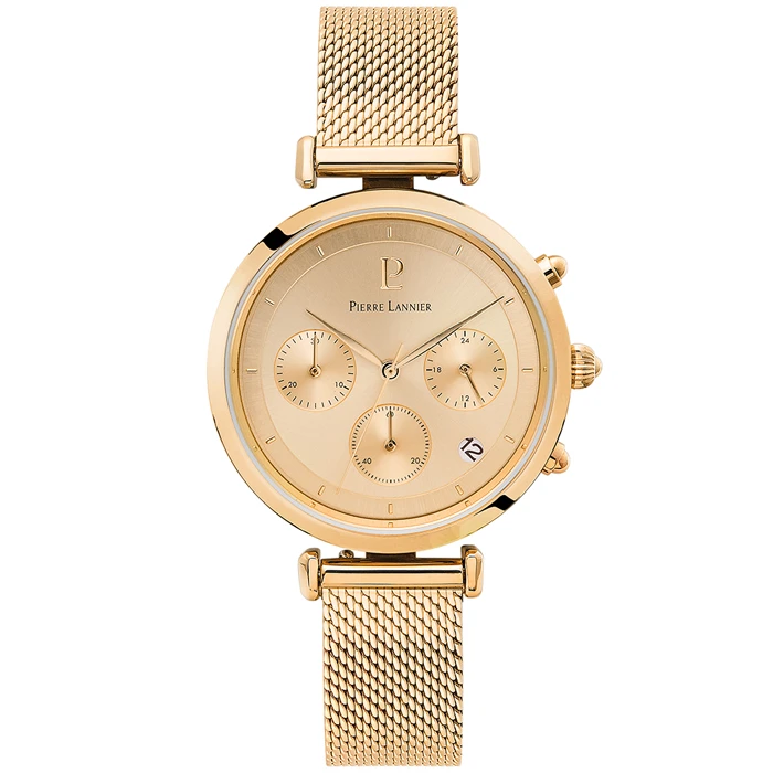 Дамски ръчен часовник с кварцов механизъм - корпус от Стомана - Меш - цвят Злато