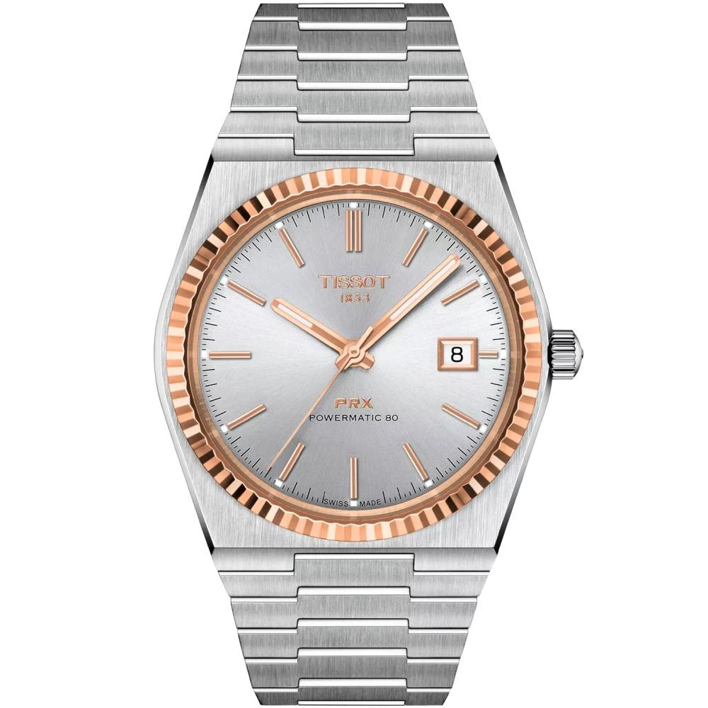 Мъжки ръчен часовник с автоматичен механизъм - корпус от 18К Злато - Стоманена верижка - цвят Сребрист Сив