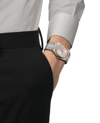 Мъжки ръчен часовник с автоматичен механизъм - корпус от 18К Злато - Стоманена верижка - цвят Сребрист Сив