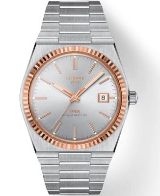 Мъжки ръчен часовник с автоматичен механизъм - корпус от 18К Злато - Стоманена верижка - цвят Сребрист Сив