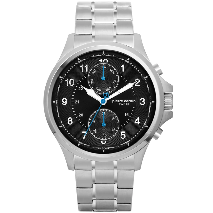 Мъжки ръчен часовник с кварцов механизъм - корпус от Стомана - Стоманена верижка - цвят Черен Сив