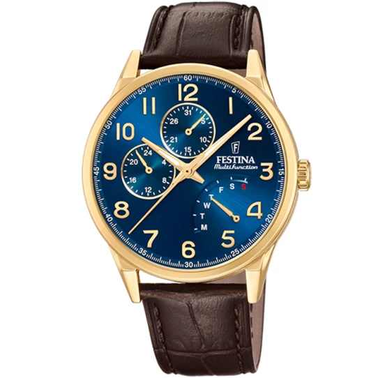 Мъжки ръчен часовник с кварцов механизъм - корпус от Стомана - Естествена кожа - цвят Син Кафяв