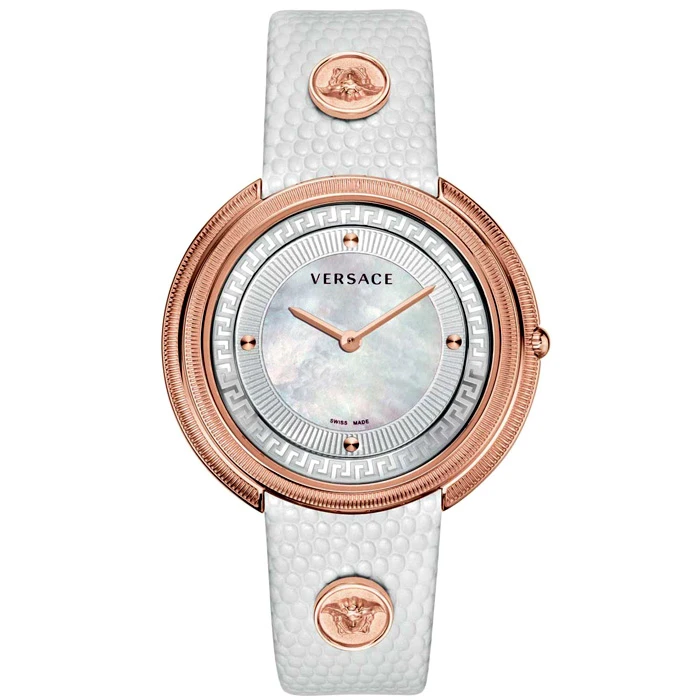 Дамски ръчен часовник с кварцов механизъм - корпус от Стомана - Естествена кожа - цвят Седеф Бял