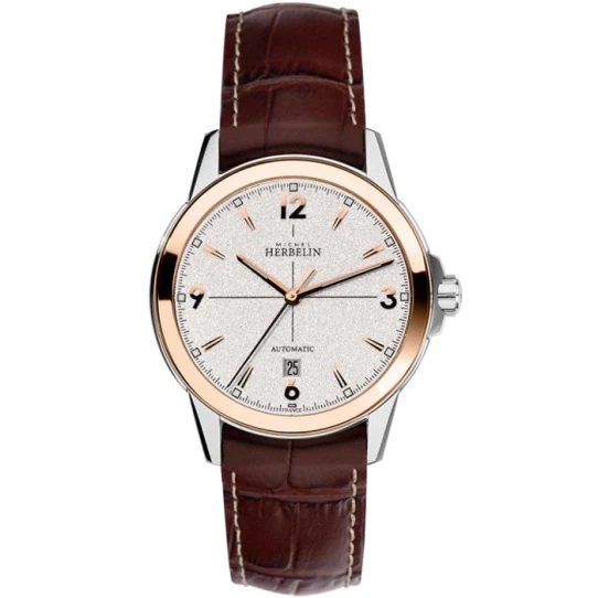 Мъжки ръчен часовник с автоматичен механизъм - корпус от Стомана - Естествена кожа - цвят Бежов Кафяв