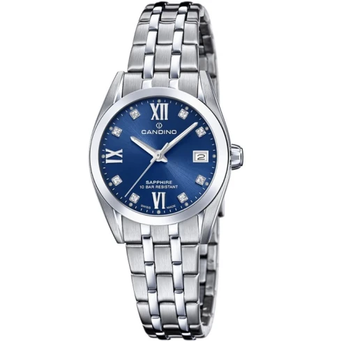 Дамски ръчен часовник с кварцов механизъм - корпус от Стомана - Стоманена верижка - цвят Син Сив