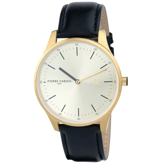 Мъжки ръчен часовник с кварцов механизъм - корпус от Стомана - Естествена кожа - цвят Сребрист Черен