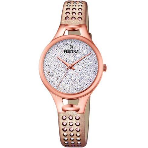 Дамски ръчен часовник с кварцов механизъм - корпус от Стомана - Естествена кожа - цвят Бял Розов