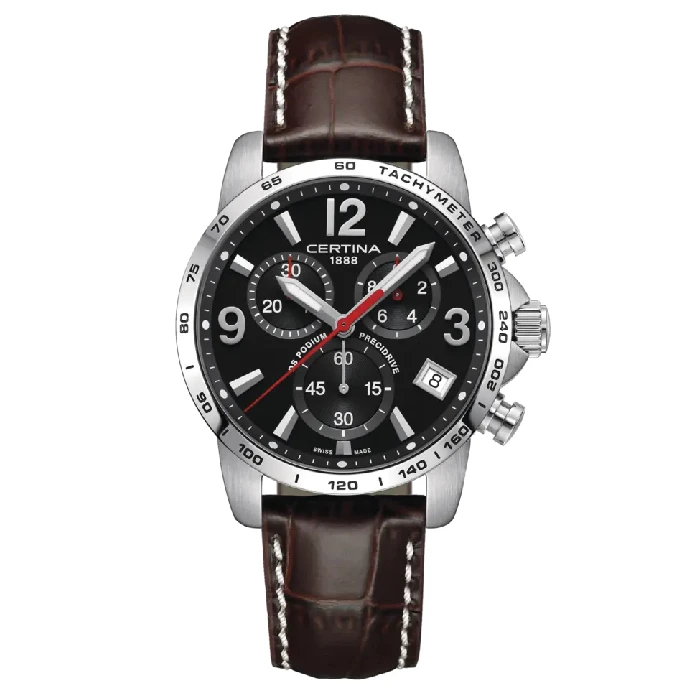 Мъжки ръчен часовник с кварцов механизъм - корпус от Стомана - Естествена кожа - цвят Черен Бял