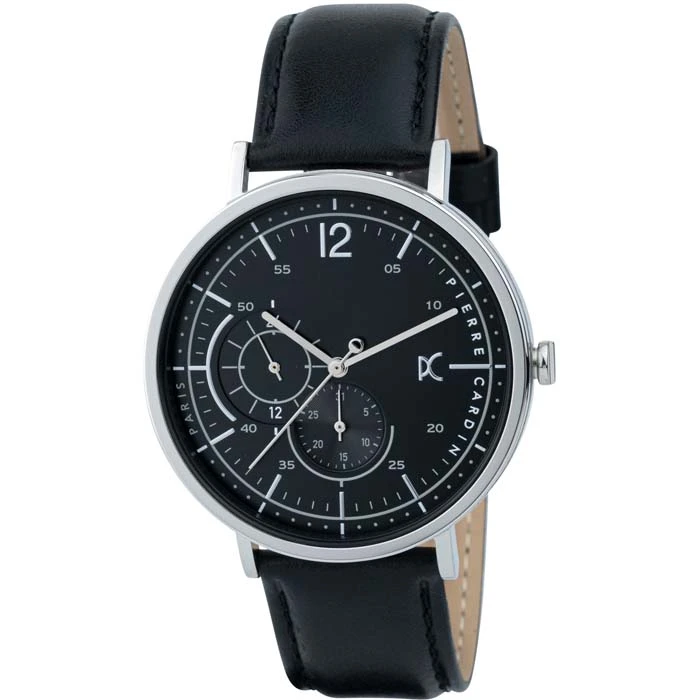 Мъжки ръчен часовник с кварцов механизъм - корпус от Стомана - Естествена кожа - цвят Черен Черен