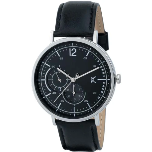 Мъжки ръчен часовник с кварцов механизъм - корпус от Стомана - Естествена кожа - цвят Черен Черен