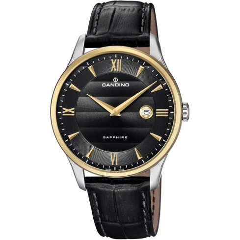 Мъжки ръчен часовник с кварцов механизъм - корпус от Стомана - Естествена кожа - цвят Черен Черен