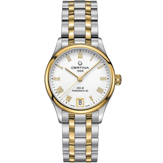 Дамски ръчен часовник с автоматичен механизъм - корпус от Стомана - Стоманена верижка - цвят Бял Злато