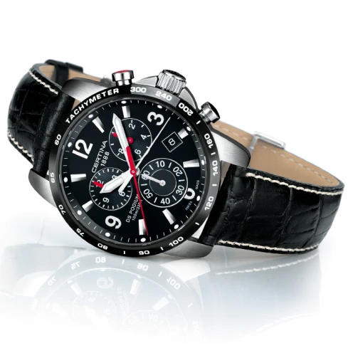 Мъжки ръчен часовник с кварцов механизъм - корпус от Стомана - Естествена кожа - цвят Черен Бял