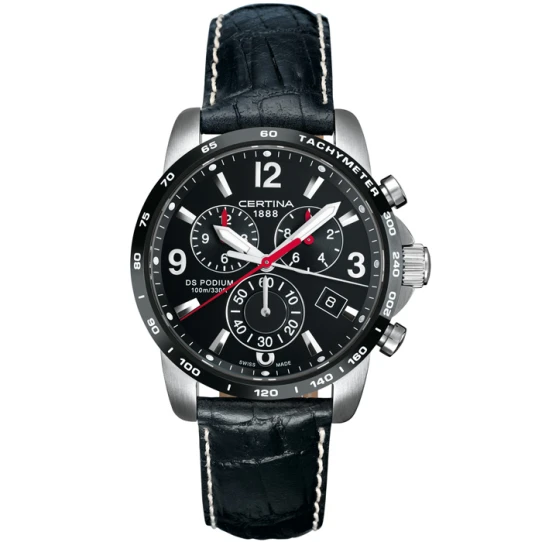 Мъжки ръчен часовник с кварцов механизъм - корпус от Стомана - Естествена кожа - цвят Черен Бял