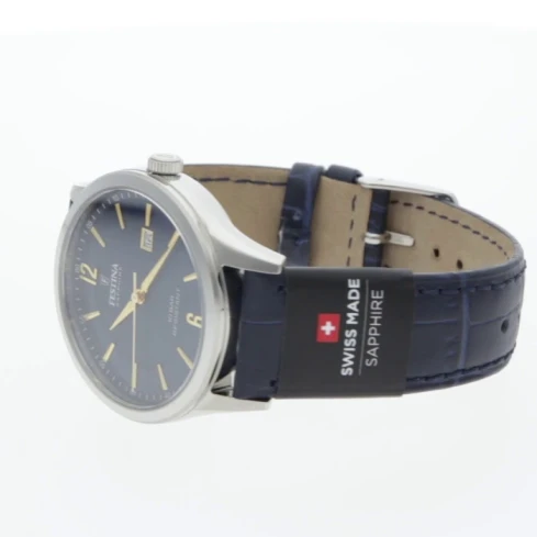 Мъжки ръчен часовник с кварцов механизъм - корпус от Стомана - Естествена кожа - цвят Син Розово Злато