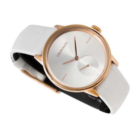 Дамски ръчен часовник с кварцов механизъм - корпус от Стомана - Естествена кожа - цвят Сребрист Бял