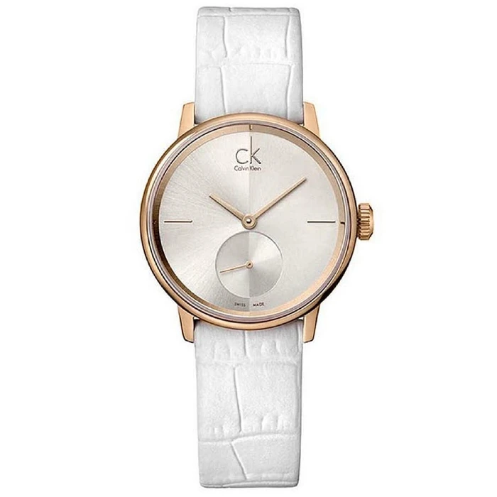 Дамски ръчен часовник с кварцов механизъм - корпус от Стомана - Естествена кожа - цвят Сребрист Бял