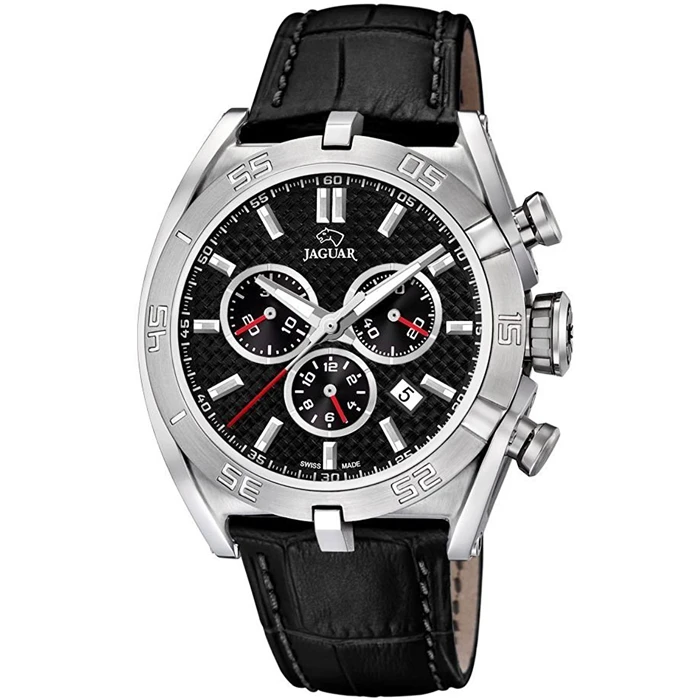 Мъжки ръчен часовник с кварцов механизъм - корпус от Стомана - Естествена кожа - цвят Черен Черен