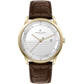 Мъжки ръчен часовник с кварцов механизъм - корпус от Стомана - Естествена кожа - цвят Бял Кафяв
