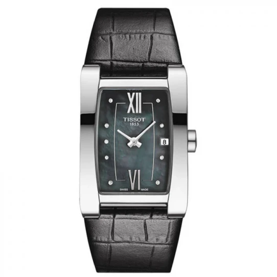 Дамски ръчен часовник с кварцов механизъм - корпус от Стомана - Естествена кожа - цвят Седеф Черен