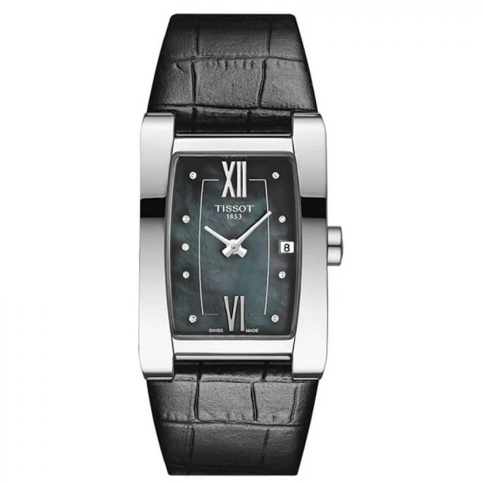 Дамски ръчен часовник с кварцов механизъм - корпус от Стомана - Естествена кожа - цвят Седеф Черен