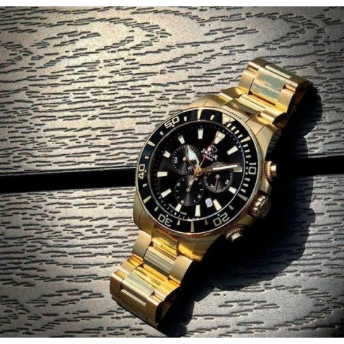 Мъжки ръчен часовник с кварцов механизъм - корпус от Стомана - Стоманена верижка - цвят Черен Злато