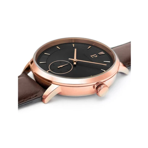 Мъжки ръчен часовник с кварцов механизъм - корпус от Стомана - Естествена кожа - цвят Сив Кафяв