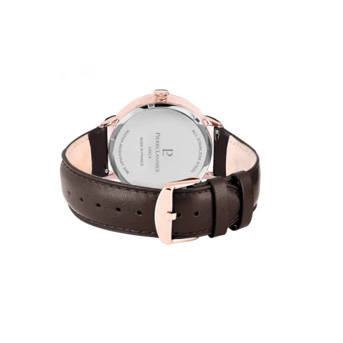 Мъжки ръчен часовник с кварцов механизъм - корпус от Стомана - Естествена кожа - цвят Сив Кафяв