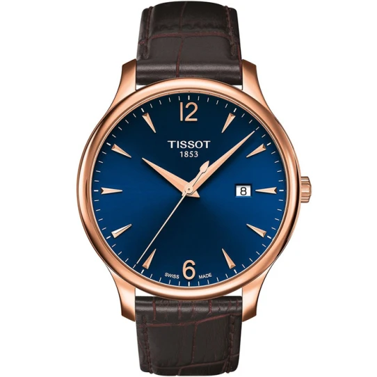 Мъжки ръчен часовник с кварцов механизъм - корпус от Стомана - Естествена кожа - цвят Син Кафяв