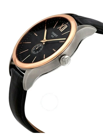 Мъжки ръчен часовник с автоматичен механизъм - корпус от Розово злато - Естествена кожа - цвят Черен Черен