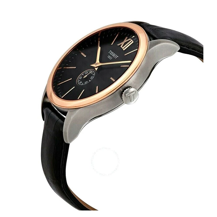 Мъжки ръчен часовник с автоматичен механизъм - корпус от Розово злато - Естествена кожа - цвят Черен Черен