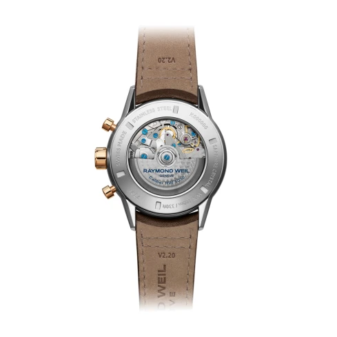 Мъжки ръчен часовник с автоматичен механизъм - корпус от Стомана и керамика - Естествена кожа - цвят Сребрист Кафяв