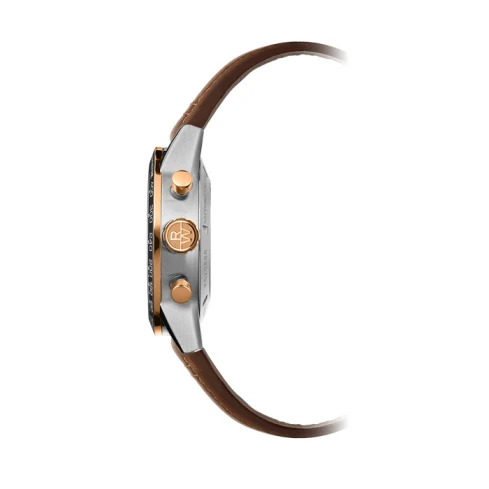 Мъжки ръчен часовник с автоматичен механизъм - корпус от Стомана и керамика - Естествена кожа - цвят Сребрист Кафяв