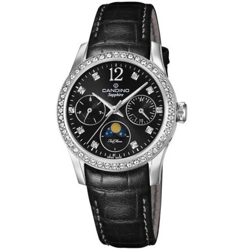 Дамски ръчен часовник с кварцов механизъм - корпус от Стомана - Естествена кожа - цвят Черен Черен