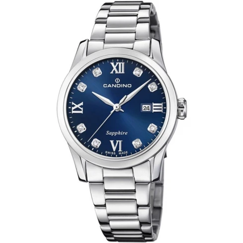 Дамски ръчен часовник с кварцов механизъм - корпус от Стомана - Стоманена верижка - цвят Син Сив