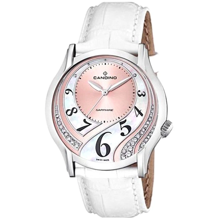 Дамски ръчен часовник с кварцов механизъм - корпус от Стомана - Естествена кожа - цвят Седеф Бял