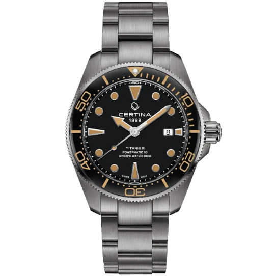 Мъжки ръчен часовник с автоматичен механизъм - корпус от Титан - Титаниева верижка - цвят Черен Сив