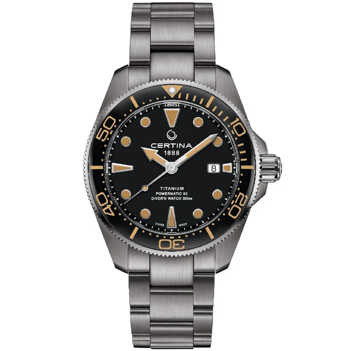 Мъжки ръчен часовник с автоматичен механизъм - корпус от Титан - Титаниева верижка - цвят Черен Сив