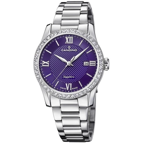 Дамски ръчен часовник с кварцов механизъм - корпус от Стомана - Стоманена верижка - цвят Лилав Сив