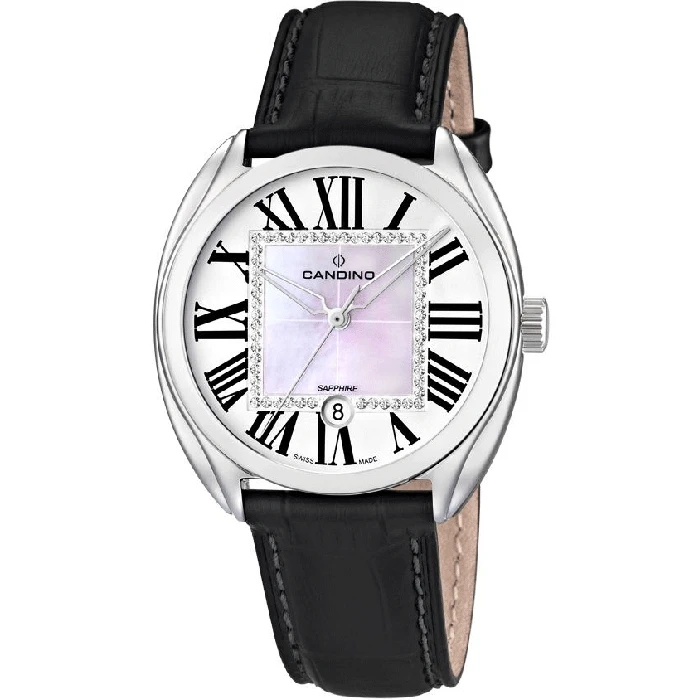 Дамски ръчен часовник с кварцов механизъм - корпус от Стомана - Естествена кожа - цвят Седеф Кафяв