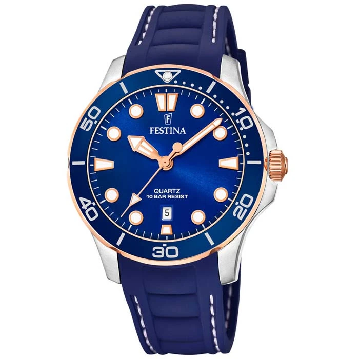 Дамски ръчен часовник с кварцов механизъм - корпус от Стомана - Силиконова каишка - цвят Син Бял