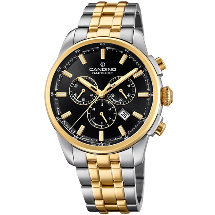 Мъжки ръчен часовник с кварцов механизъм - корпус от Стомана - Стоманена верижка - цвят Черен Злато